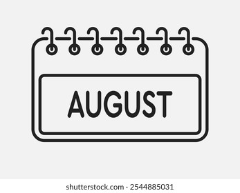 Vector icon calendar month - August. Vector icon illustration flat minimal style. Agenda app of month. Day -Sunday, Monday, Tuesday, Wednesday, Thursday, Friday, Saturday. To do list, reminder