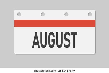 Vector icon calendar month - August. Vector icon illustration flat minimal style. Agenda app of month. Day -Sunday, Monday, Tuesday, Wednesday, Thursday, Friday, Saturday. To do list, reminder