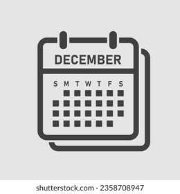 Mes del calendario de iconos del vector - Diciembre. Ilustración de icono del vector estilo mínimo plano. Aplicación de agenda del mes. Día -domingo, lunes, martes, miércoles, jueves, viernes, sábado. Para hacer la lista, recordatorio