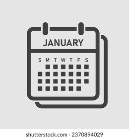 Vector icon calendar month - January. Vector icon illustration flat minimal style. Agenda app of month. Day -Sunday, Monday, Tuesday, Wednesday, Thursday, Friday, Saturday. To do list, reminder