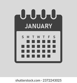 Vector icon calendar month - January. Vector icon illustration flat minimal style. Agenda app of month. Day -Sunday, Monday, Tuesday, Wednesday, Thursday, Friday, Saturday. To do list, reminder