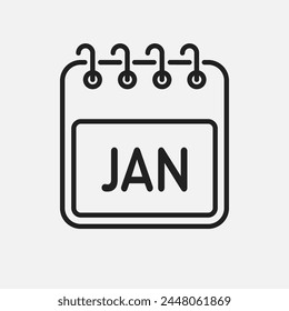 Vector icon calendar month - January. Vector icon illustration flat minimal style. Agenda app of month. Day - Sunday, Monday, Tuesday, Wednesday, Thursday, Friday, Saturday. To do list, reminder