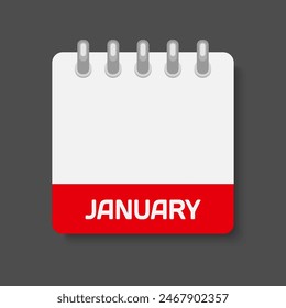 Vector icon calendar month - January. Vector icon illustration flat minimal style. Agenda app of month. Day -Sunday, Monday, Tuesday, Wednesday, Thursday, Friday, Saturday. To do list, reminder