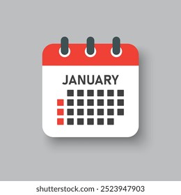 Vector icon calendar month - January. Vector icon illustration flat minimal style. Agenda app of month. Day -Sunday, Monday, Tuesday, Wednesday, Thursday, Friday, Saturday. To do list, reminder