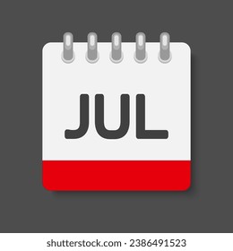 Vector icon calendar month - July. Vector icon illustration flat minimal style. Date list of month, to-do list. Calendar on the wall. Pictogram of schedule and planning
