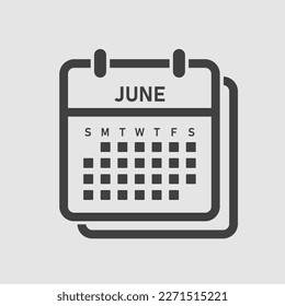 Mes del calendario de iconos del vector - Junio. Ilustración de icono del vector estilo mínimo plano. Aplicación de agenda del mes. Día -domingo, lunes, martes, miércoles, jueves, viernes, sábado. Para hacer la lista, recordatorio
