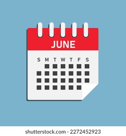 Vector icon calendar month - June. Vector icon illustration flat minimal style. Agenda app of month. Day -Sunday, Monday, Tuesday, Wednesday, Thursday, Friday, Saturday. To do list, reminder