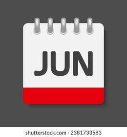 Vektorsymbol Kalendermonat - Juni. Vektorsymbol Illustration flach minimaler Stil. Datumsliste des Monats, Aufgabenliste. Kalender an der Wand. Programm und Planung