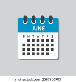 Vector icon calendar month - June. Vector icon illustration flat minimal style. Agenda app of month. Day -Sunday, Monday, Tuesday, Wednesday, Thursday, Friday, Saturday. To do list, reminder