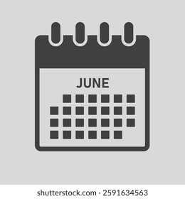 Vector icon calendar month - June. Vector icon illustration flat minimal style. Agenda app of month. Day -Sunday, Monday, Tuesday, Wednesday, Thursday, Friday, Saturday. To do list, reminder