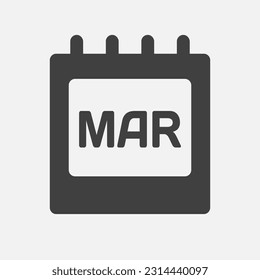Mes del calendario de iconos del vector - Marzo. Ilustración de icono del vector estilo mínimo plano. Aplicación de agenda del mes. Día -domingo, lunes, martes, miércoles, jueves, viernes, sábado. Para hacer la lista, recordatorio