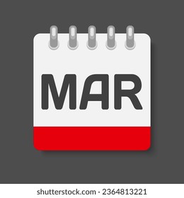 Vektorsymbol Kalendermonat - März. Vektorsymbol Illustration flach minimaler Stil. Datumsliste des Monats, Aufgabenliste. Kalender an der Wand. Programm und Planung