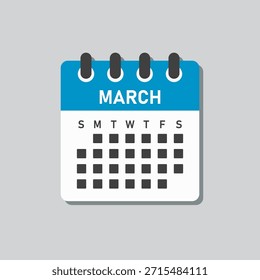 Icono de Vector mes calendario - Marzo. Ilustración de icono de Vector estilo minimalista plano. Agenda App del mes. Día - Domingo, Lunes, Martes, Miércoles, Jueves, Viernes, Sábado. Para hacer la lista, recordatorio