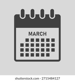 Icono de Vector mes calendario - Marzo. Ilustración de icono de Vector estilo minimalista plano. Agenda App del mes. Día - Domingo, Lunes, Martes, Miércoles, Jueves, Viernes, Sábado. Para hacer la lista, recordatorio