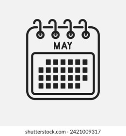 Vector icon calendar month - May. Vector icon illustration flat minimal style. Agenda app of month. Day -Sunday, Monday, Tuesday, Wednesday, Thursday, Friday, Saturday. To do list, reminder