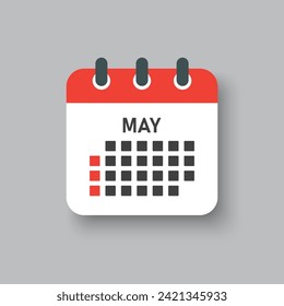 Vector icon calendar month - May. Vector icon illustration flat minimal style. Agenda app of month. Day -Sunday, Monday, Tuesday, Wednesday, Thursday, Friday, Saturday. To do list, reminder