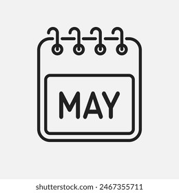 Vector icon calendar month - May. Vector icon illustration flat minimal style. Agenda app of month. Day - Sunday, Monday, Tuesday, Wednesday, Thursday, Friday, Saturday. To do list, reminder