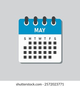 Vector icon calendar month - May. Vector icon illustration flat minimal style. Agenda app of month. Day -Sunday, Monday, Tuesday, Wednesday, Thursday, Friday, Saturday. To do list, reminder