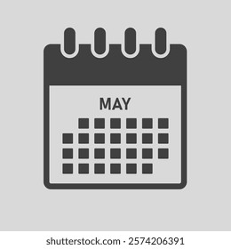 Vector icon calendar month - May. Vector icon illustration flat minimal style. Agenda app of month. Day -Sunday, Monday, Tuesday, Wednesday, Thursday, Friday, Saturday. To do list, reminder