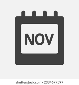 Vector icon calendar month - November. Vector icon illustration flat minimal style. Agenda app of month. Day -Sunday, Monday, Tuesday, Wednesday, Thursday, Friday, Saturday. To do list, reminder