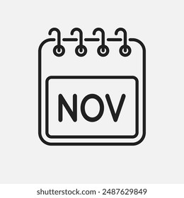 Vector icon calendar month - November. Vector icon illustration flat minimal style. Agenda app of month. Day - Sunday, Monday, Tuesday, Wednesday, Thursday, Friday, Saturday. To do list, reminder