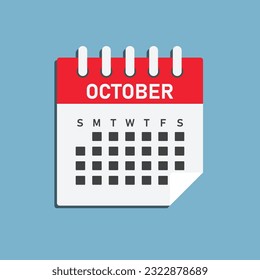 Mes del calendario de iconos del vector - Octubre. Ilustración de icono del vector estilo mínimo plano. Aplicación de agenda del mes. Día -domingo, lunes, martes, miércoles, jueves, viernes, sábado. Para hacer la lista, recordatorio
