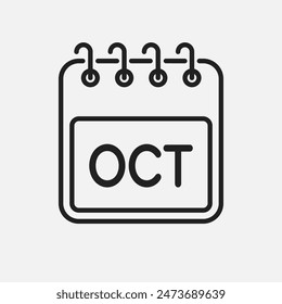 Vector icon calendar month - October. Vector icon illustration flat minimal style. Agenda app of month. Day - Sunday, Monday, Tuesday, Wednesday, Thursday, Friday, Saturday. To do list, reminder