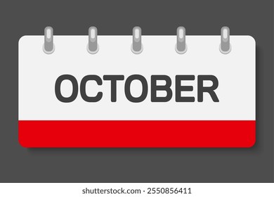 Vector icon calendar month - October. Vector icon illustration flat minimal style. Agenda app of month. Day -Sunday, Monday, Tuesday, Wednesday, Thursday, Friday, Saturday. To do list, reminder