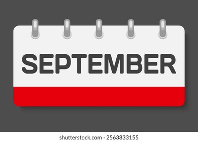 Vector icon calendar month - September. Vector icon illustration flat minimal style. Agenda app of month. Day -Sunday, Monday, Tuesday, Wednesday, Thursday, Friday, Saturday. To do list, reminder