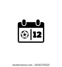 Vektorsymbol einer Kalenderseite mit Fußball und der Nummer 12, die den Spieltag oder das Ereignis darstellt