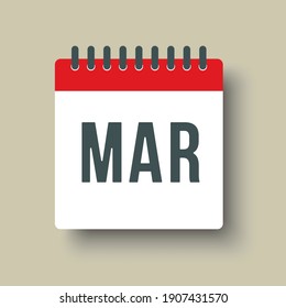 Página de calendario del icono del vector mes de primavera - marzo. Signo cuadrado de la temporada. Ilustración del icono del vector. Fecha día del mes Domingo, Lunes, Martes, Miércoles, Jueves, Viernes, Sábado. Fecha de las vacaciones.
