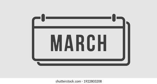 Vector icon calendar page spring month - March. Rectangle sign of the season. Vector icon illustration. Date day of month Sunday, Monday, Tuesday, Wednesday, Thursday, Friday, Saturday. Holidays date.