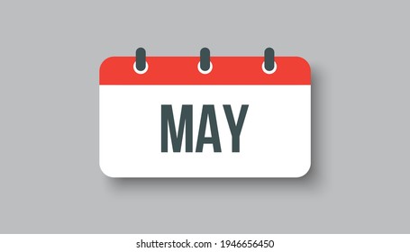 Vektorsymbol Kalenderseite Frühjahr Monat - Mai. Rechteckiges Zeichen der Saison. Vektorsymbol-Abbildung. Tag des Monats Sonntag, Montag, Dienstag, Mittwoch, Donnerstag, Freitag, Samstag. Feiertagsdatum.