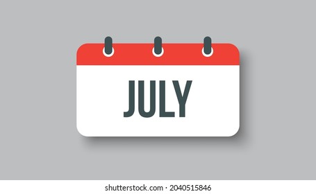 Página de calendario del icono del vector mes de verano - julio. Signo de Rectángulo de la temporada. Ilustración del icono del vector. Fecha día del mes Domingo, Lunes, Martes, Miércoles, Jueves, Viernes, Sábado. Fecha de las vacaciones.