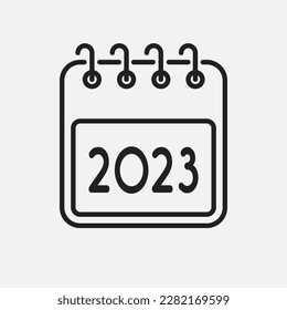 Vektorsymbol Kalenderseite mit Jahr 2023. Vektorgrafik. Datum, Sitzung, Ernennung. Agenda-App, Geschäftsschluss, Datum-Seite-Symbol. Organisationskonzept