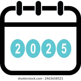 Icono de Vector página de calendario con el año 2025. Ilustración vectorial. Fecha anual, reunión, cita. App de la agenda, fecha límite del negocio, fecha de la página icono.
