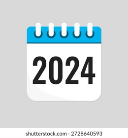 Vector icon calendar page in the year 2024. Pictogram template for anniversary, reminder, schedule, planning. Annual calendar on the wall for date, meeting, appointment. Symbol 2024