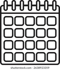 Vector icon of a calendar with a simple, minimalistic design. The calendar features rounded square date cells and spiral rings at the top, commonly used in applications, websites, and digital planning