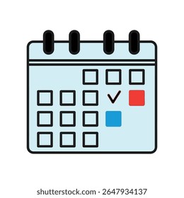 Vektorsymbol eines Kalenders mit einem einzigen markierten Datum, sauberer und moderner Flachstil für Planer-Apps