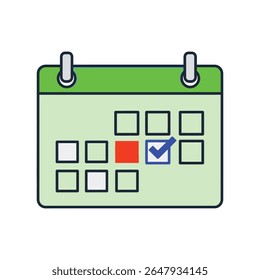 Vector icon of a calendar with a single marked date, clean and modern flat style for planner apps