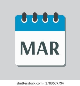 Vector icon calendar spring month - March. Sign of the year. Vector icon illustration flat style. Date day of month Sunday, Monday, Tuesday, Wednesday, Thursday, Friday, Saturday. Holidays date.
