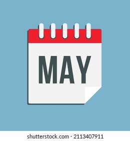 Vector icon calendar spring month - May. Sign of the year. Vector icon illustration flat style. Date day of month Sunday, Monday, Tuesday, Wednesday, Thursday, Friday, Saturday. Holidays date.