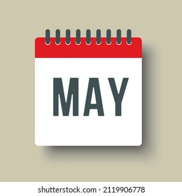 Vector icon calendar spring month - May. Sign of the year. Vector icon illustration flat style. Date day of month Sunday, Monday, Tuesday, Wednesday, Thursday, Friday, Saturday. Holidays date.