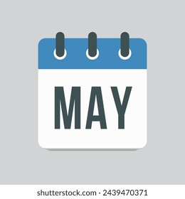 Vector icon calendar spring month - May. Sign of the year. Vector icon illustration flat style. Date day of month Sunday, Monday, Tuesday, Wednesday, Thursday, Friday, Saturday. Holidays date.