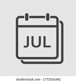 Vector icon calendar summer month - July. Sign of the year. Vector icon illustration flat style. Date day of month Sunday, Monday, Tuesday, Wednesday, Thursday, Friday, Saturday. Holidays date.
