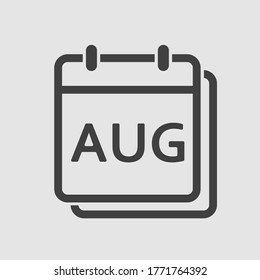 Vector icon calendar summer month - August. Sign of the year. Vector icon illustration flat style. Date day of month Sunday, Monday, Tuesday, Wednesday, Thursday, Friday, Saturday. Holidays date.