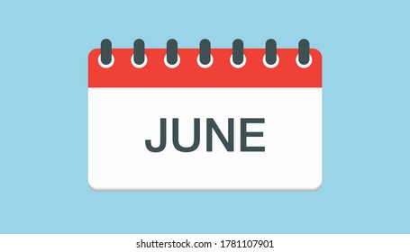 Vektorsymbol Kalendermonat Sommermonat - Juni. Unterschreiben des Jahres. Vektorsymbol Illustration flach Stil. Tag des Monats Sonntag, Montag, Dienstag, Mittwoch, Donnerstag, Freitag, Samstag. Feiertagsdatum.