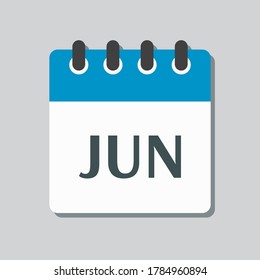 Vector icon calendar summer month - June. Sign of the year. Vector icon illustration flat style. Date day of month Sunday, Monday, Tuesday, Wednesday, Thursday, Friday, Saturday. Holidays date.