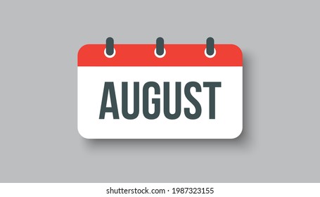 Vector icon calendar summer month - August. Sign of the year. Vector icon illustration flat style. Date day of month Sunday, Monday, Tuesday, Wednesday, Thursday, Friday, Saturday. Holidays to-do list