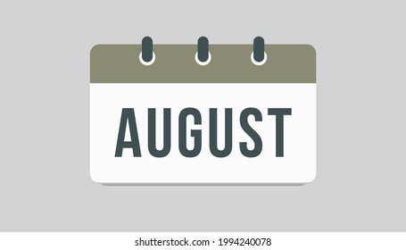Vector icon calendar summer month - August. Sign of the year. Vector icon illustration flat style. Date day of month Sunday, Monday, Tuesday, Wednesday, Thursday, Friday, Saturday. Holidays to-do list